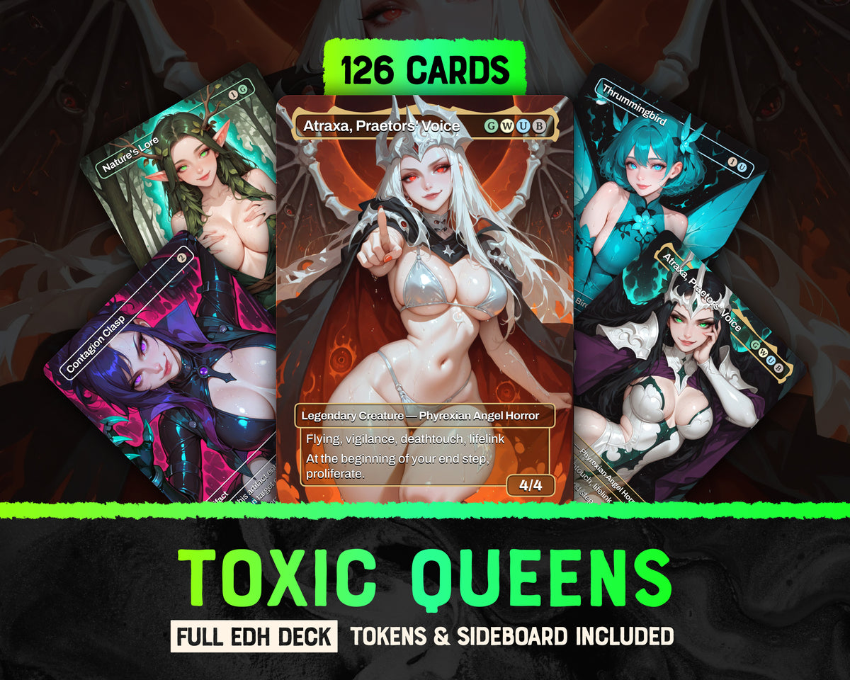Toxic Queens Atraxa waifu Commander proxy deck, presentation 01