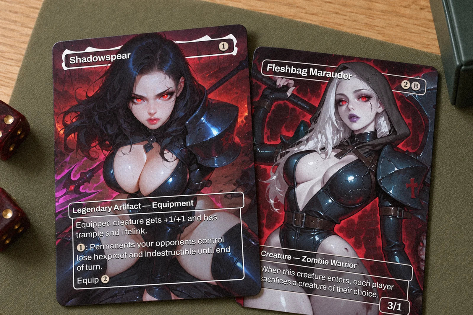 Shadowspear and Fleshbag Marauder cards with full-art anime illustrations